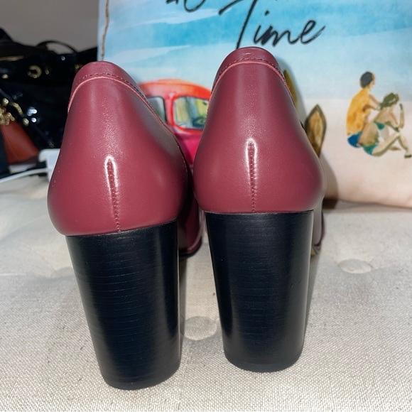Michael Kors NWOB! Leather Merlot Burgundy  Padma Mid Loafer Pumps Block Heel - Picture 11 of 14
